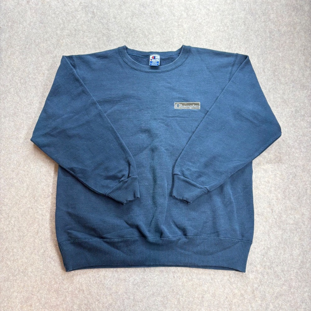 Vintage 90's Champion Sweatshirt Men's Large Navy Blue Crewneck Made in USA Logo
